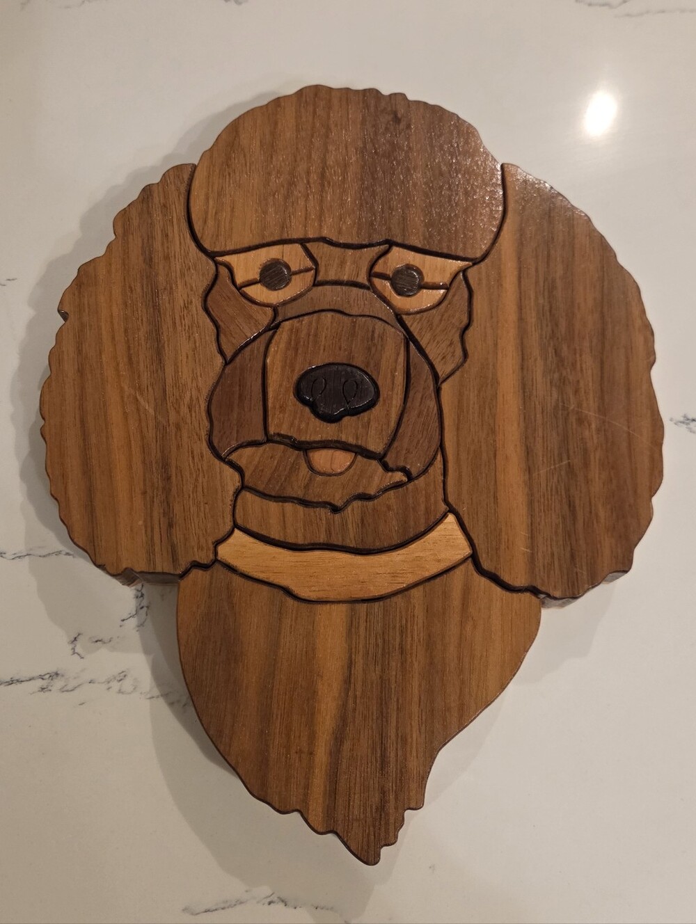 Vtg Wood Intarsia PODDLE Wall Art Artisan Handmade Wooden Wall Plaque Decor Art